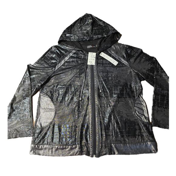 Modelia‎ SZ L Black Metallic Lightweight Hoodie NWT Pit to Pit 22 - Picture 1 of 16